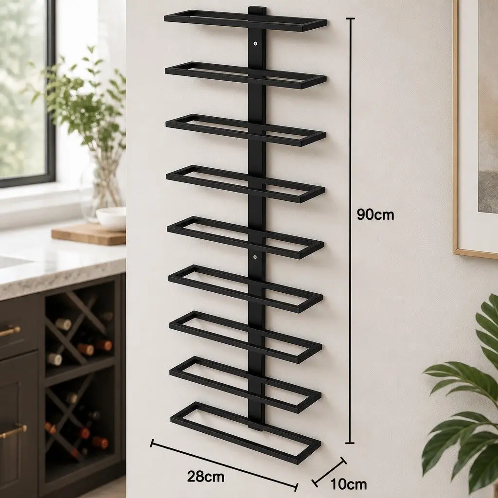Metal Wall Mount Wine Rack Set for Kitchen Home Bar Storage 2 Piece