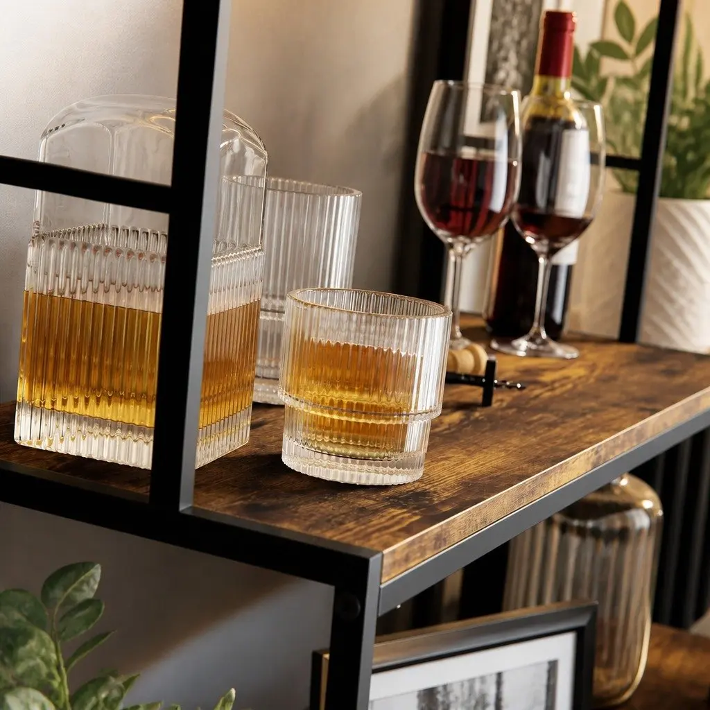 Wine Rack Freestanding 20 Bottle Storage Wood Countertop Metal Frame Kitchen Bar