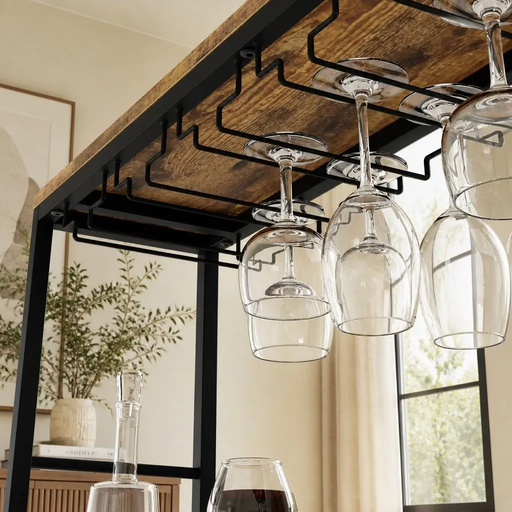 Wine Rack Freestanding 20 Bottle Storage Wood Countertop Metal Frame Kitchen Bar