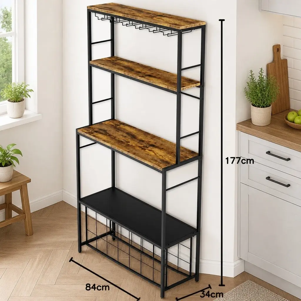 Wine Rack Freestanding 20 Bottle Storage Wood Countertop Metal Frame Kitchen Bar