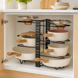Adjustable 8-Tier Pan Rack Pot Organizer Kitchen Cabinet Storage Cookware Holder