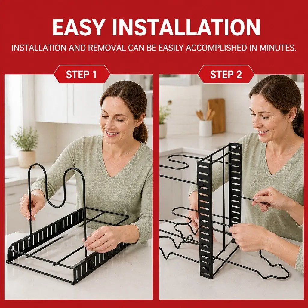 Adjustable 8-Tier Pan Rack Pot Organizer Kitchen Cabinet Storage Cookware Holder