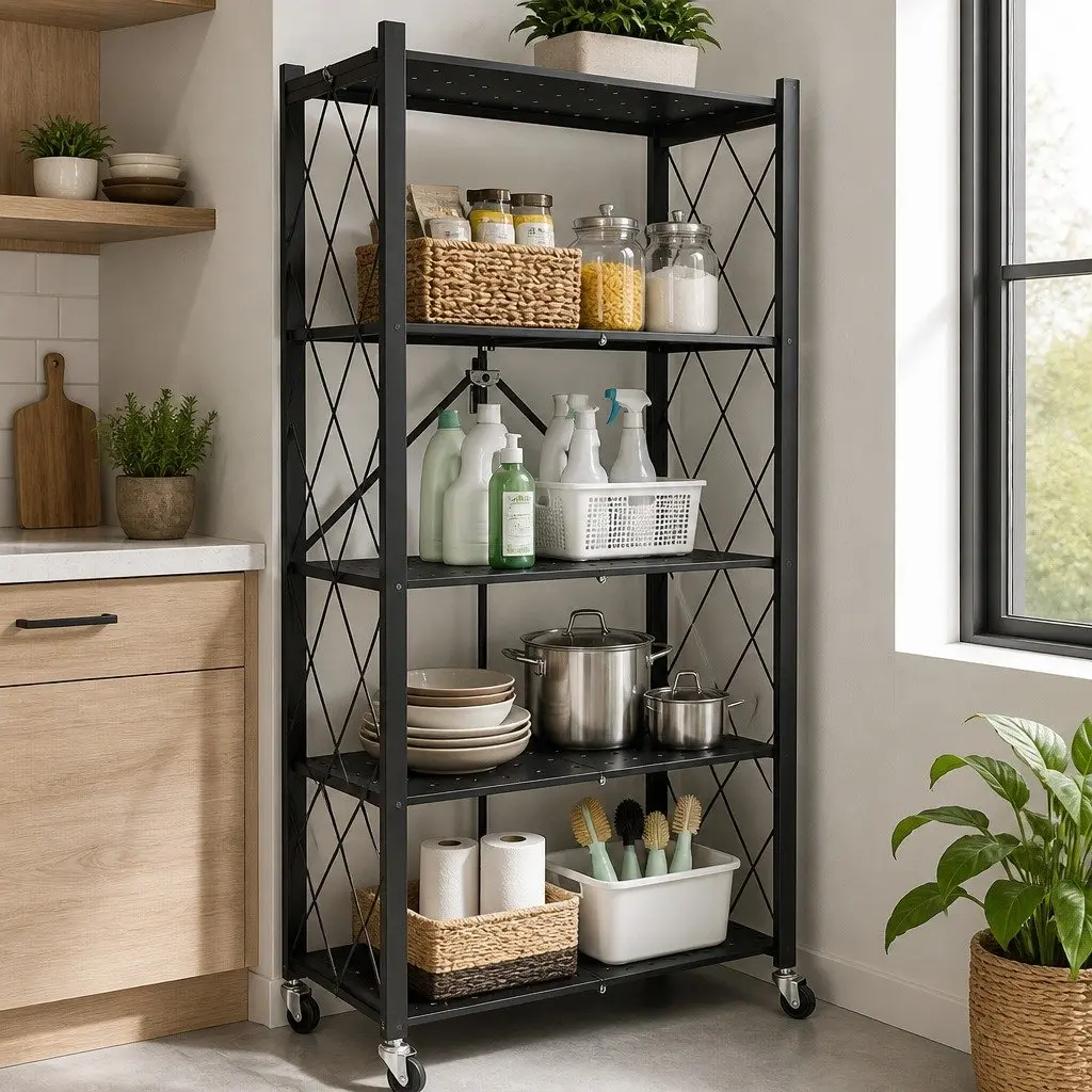 5-Tier Foldable Storage Shelf for Kitchen Garage Pantry Size 31 x 158 x 71 cm