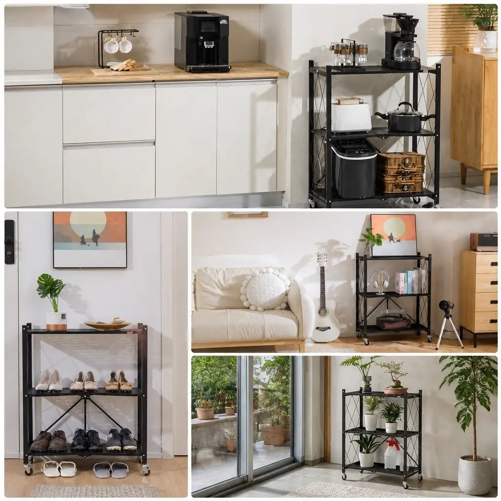 5-Tier Foldable Storage Shelf for Kitchen Garage Pantry Size 31 x 158 x 71 cm