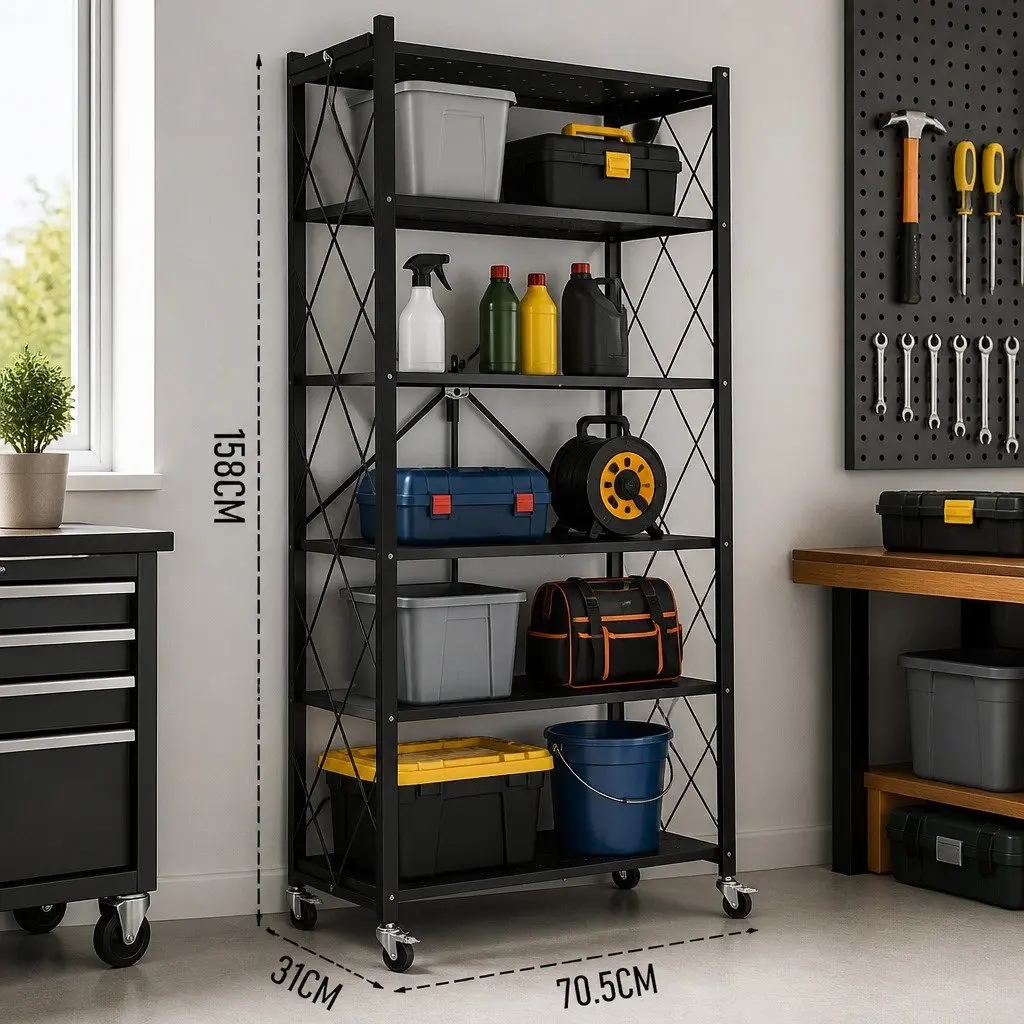 5-Tier Foldable Storage Shelf for Kitchen Garage Pantry Size 31 x 158 x 71 cm
