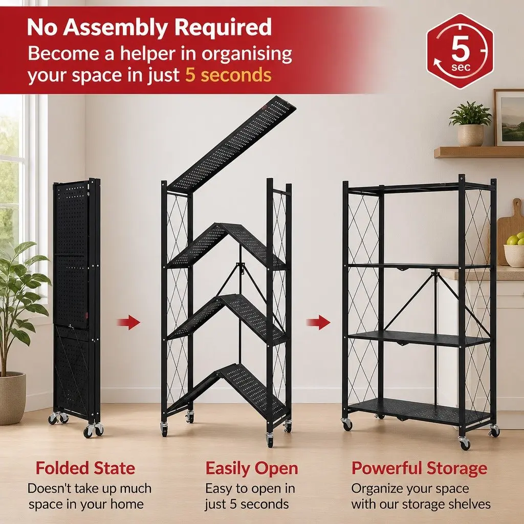 5-Tier Foldable Storage Shelf for Kitchen Garage Pantry Size 31 x 158 x 71 cm
