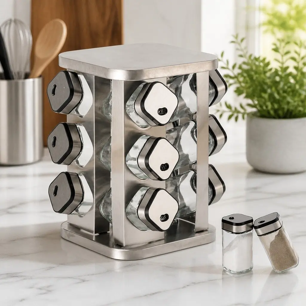 Spice Rack Organizer with 20 Glass Jars