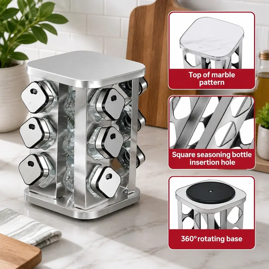 Rotating Spice Rack Organizer Kitchen Countertop Storage 20 Glass Jars