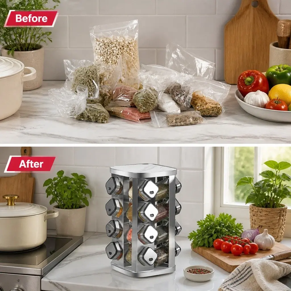 Rotating Spice Rack Organizer Kitchen Countertop Storage 20 Glass Jars