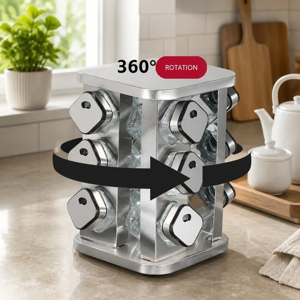 Rotating Spice Rack Organizer Kitchen Countertop Storage 20 Glass Jars