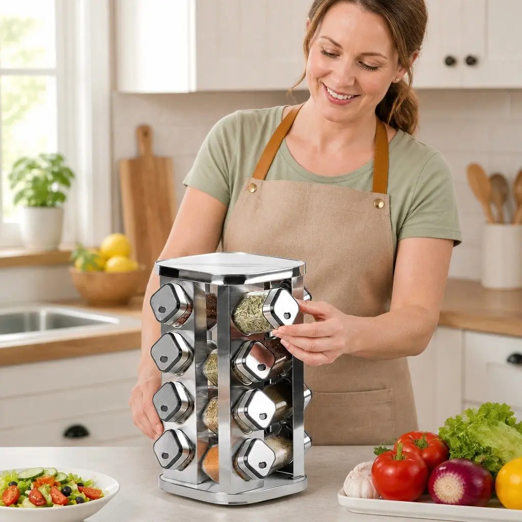 Rotating Spice Rack Organizer Kitchen Countertop Storage 20 Glass Jars