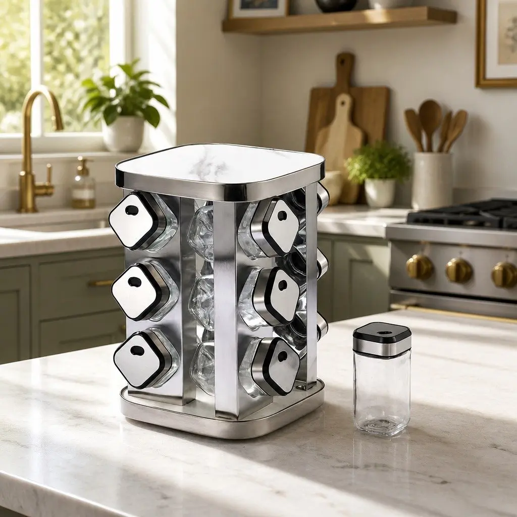 Rotating Spice Rack Organizer Kitchen Countertop Storage 20 Glass Jars
