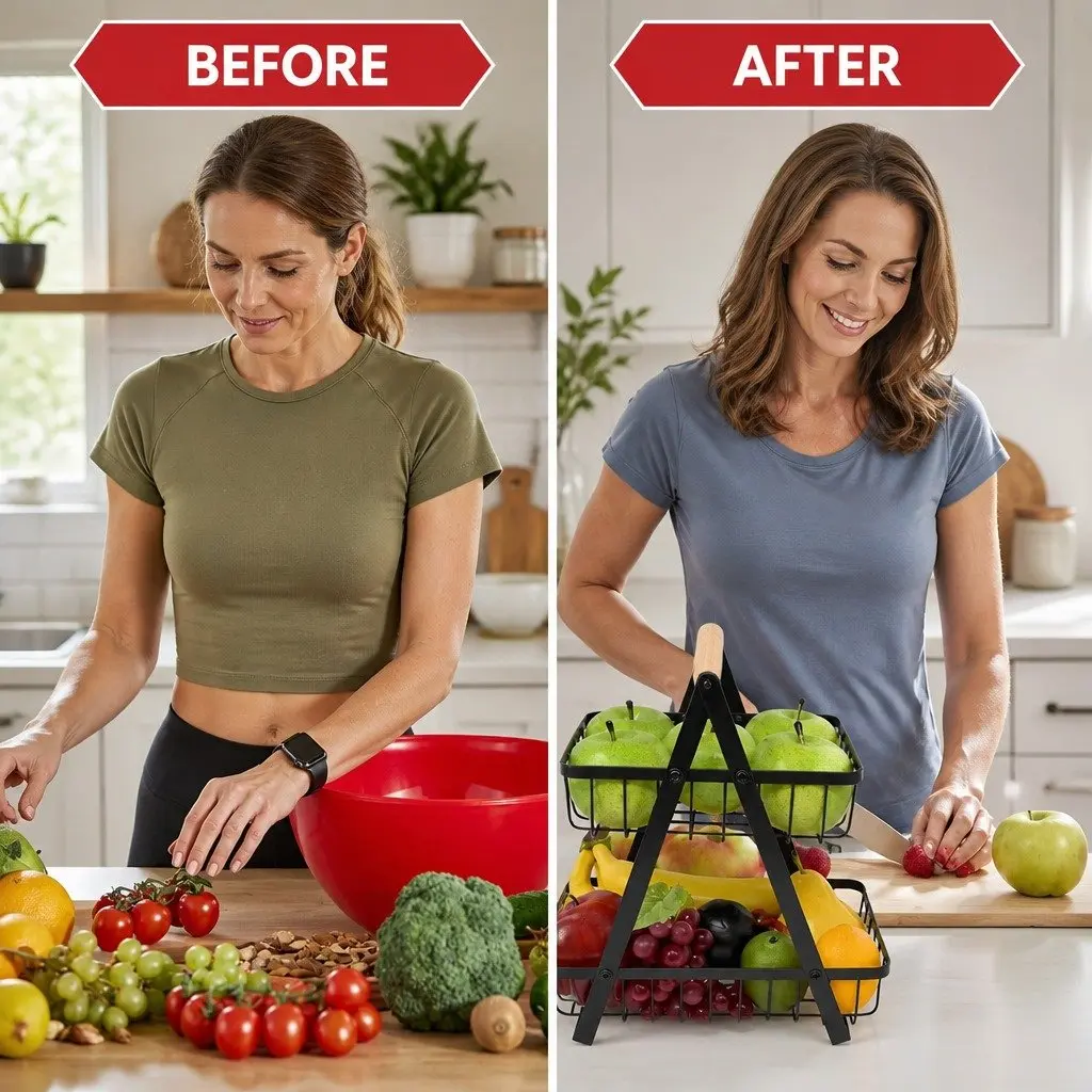 2-Tier Fruit Basket Stand Kitchen Countertop Organizer Storage Wire Baskets