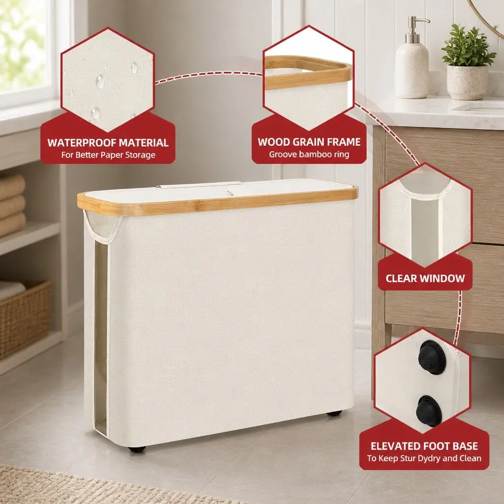 Toilet Paper Storage Basket 12 Rolls Organizer Bamboo Lid Handle Bathroom Closet