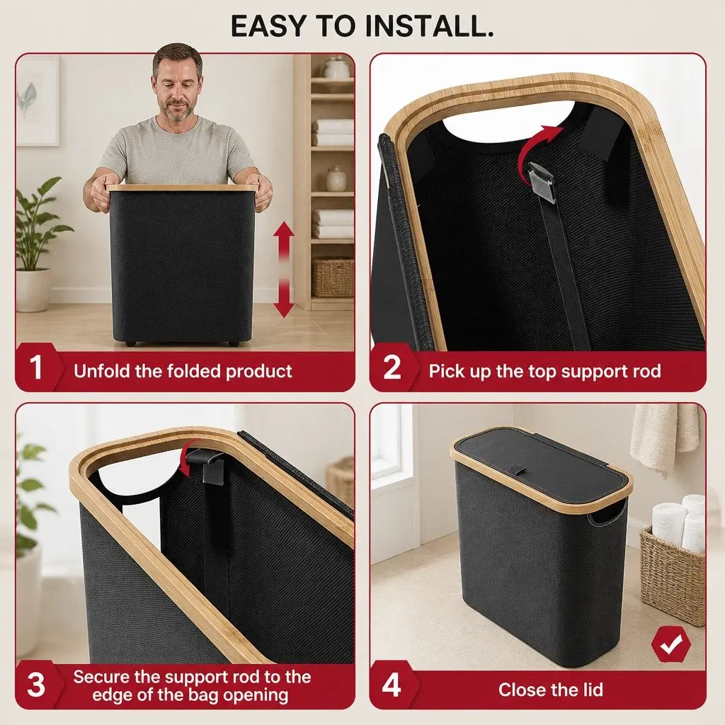 Toilet Paper Storage Basket 12 Roll Capacity Bamboo Lid Handle Bathroom