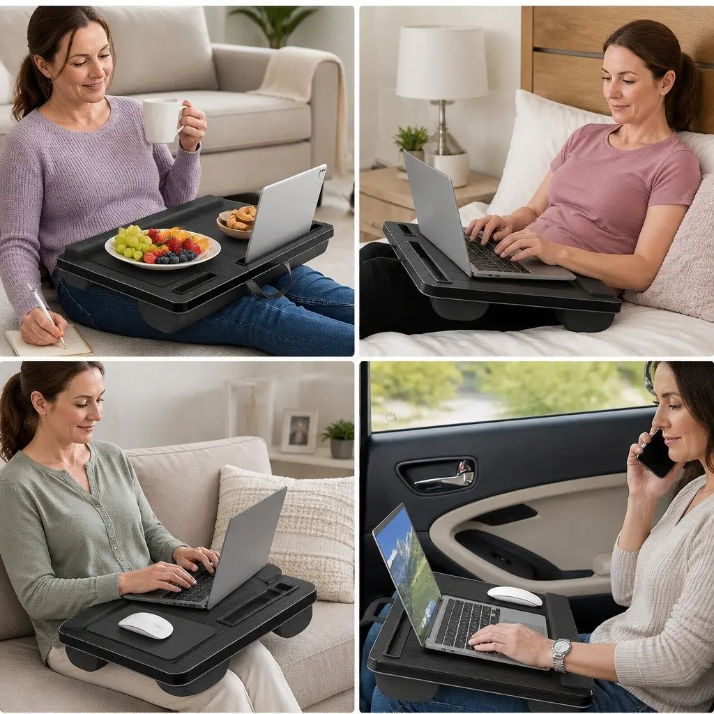 Portable Lap Desk Oversized with Cushion Mouse Pad Tablet Phone Holder Fits 17