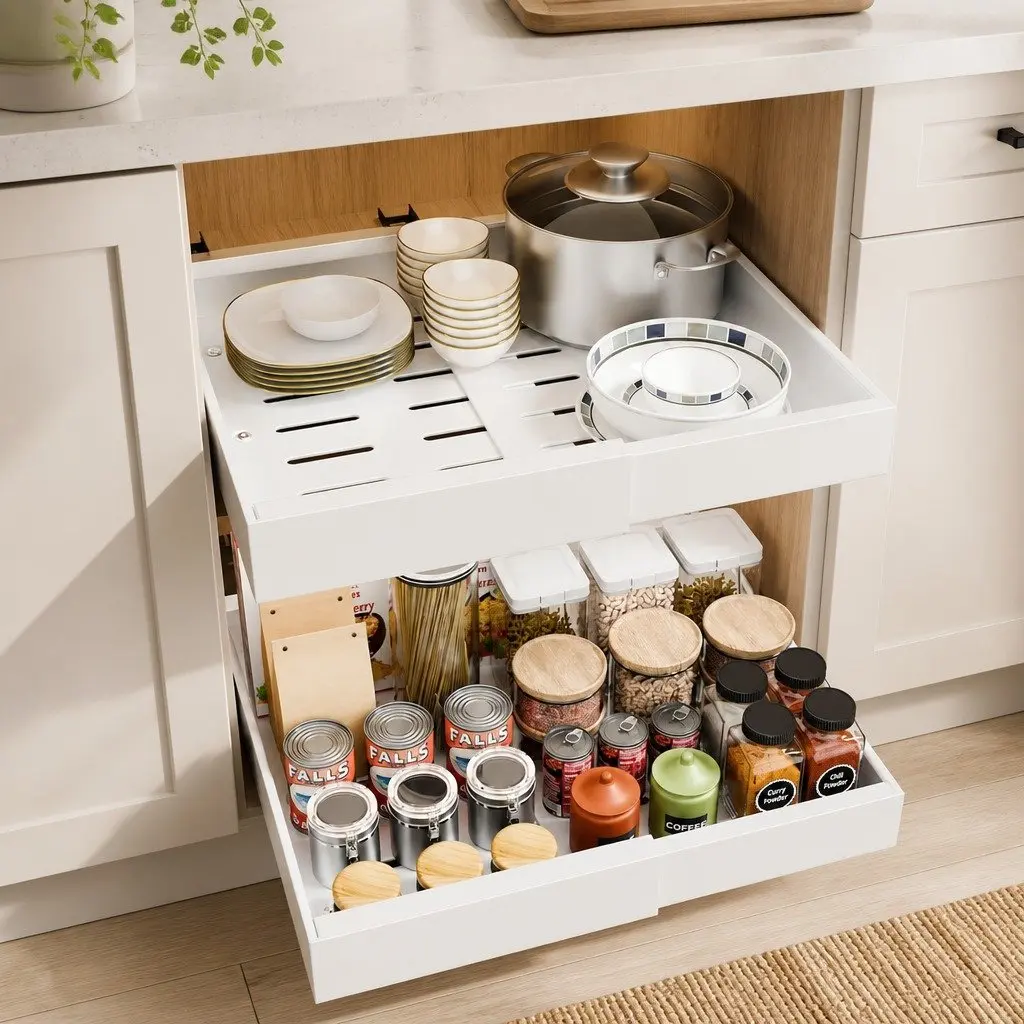 Adjustable Slide-Out Shelves Cabinet Organizer, 40x27x7 cm