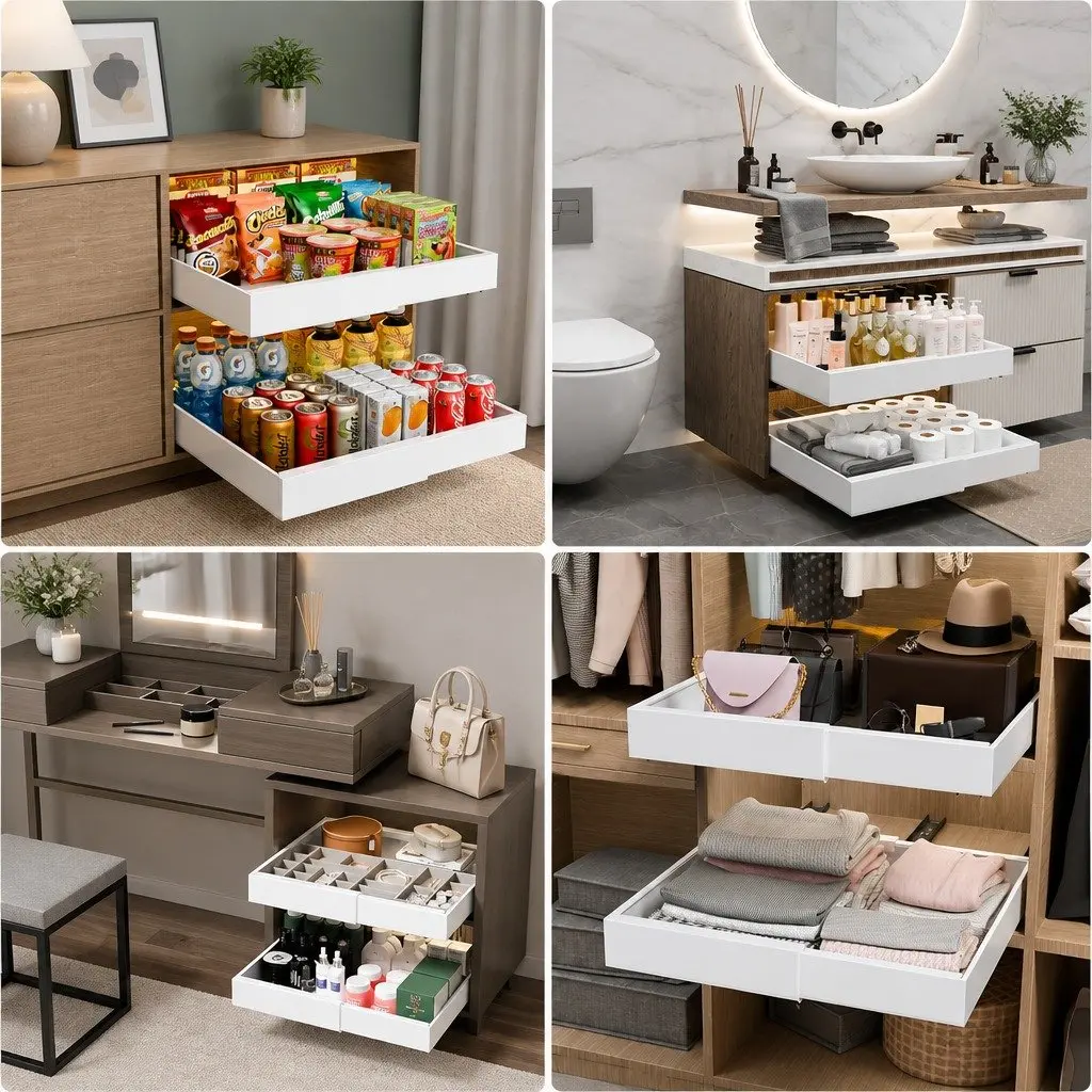 Pull Out Cabinet Organizer for Kitchen Cabinets Pantry Adjustable Slide Out Shelves White