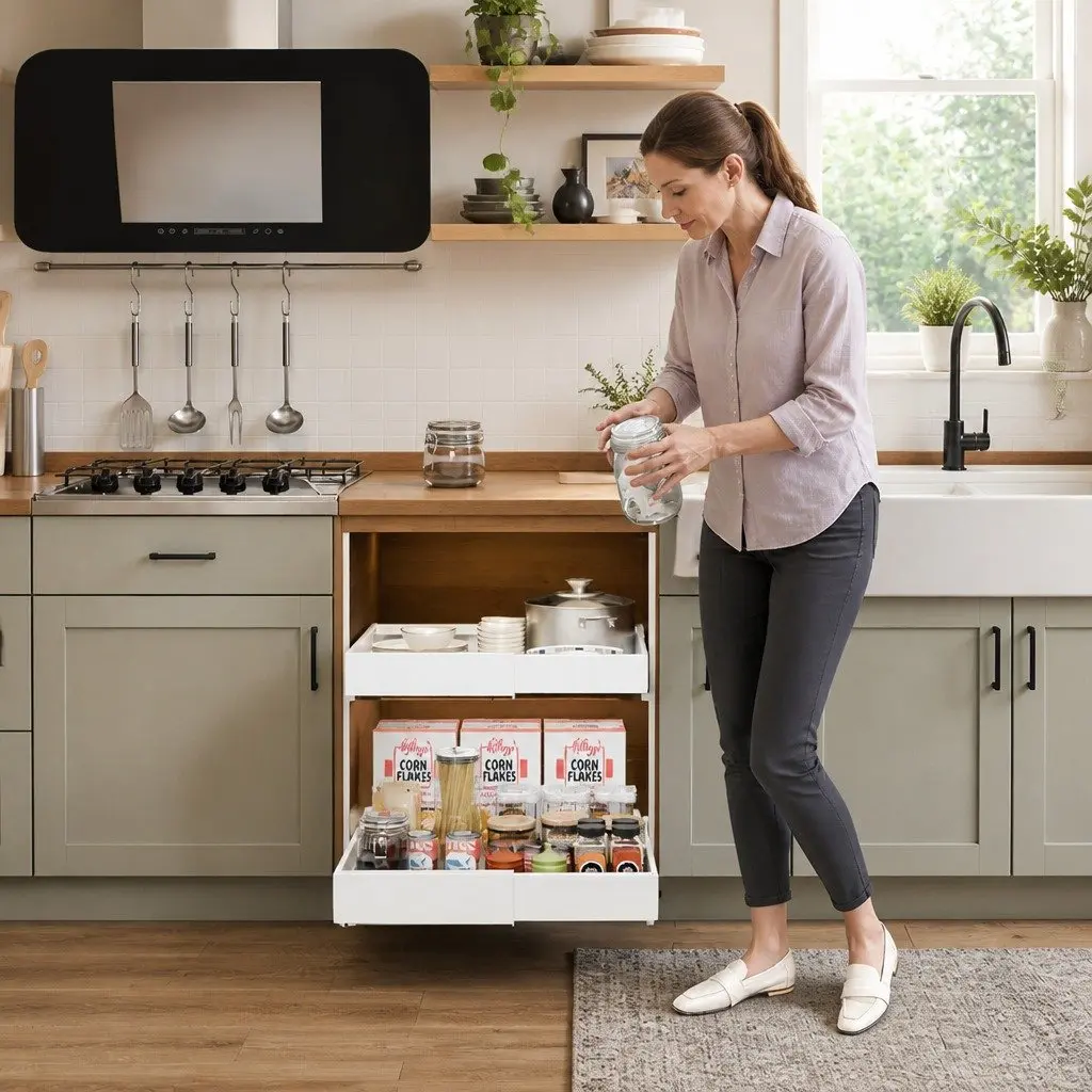 Pull Out Cabinet Organizer for Kitchen Cabinets Pantry Adjustable Slide Out Shelves White