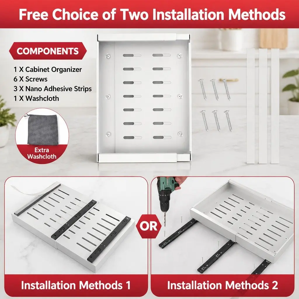 Pull Out Cabinet Organizer for Kitchen Cabinets Pantry Adjustable Slide Out Shelves White
