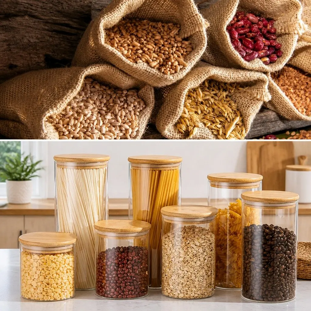 Glass Storage Jars 6 Pack Bamboo Lids Kitchen Pantry Airtight Containers