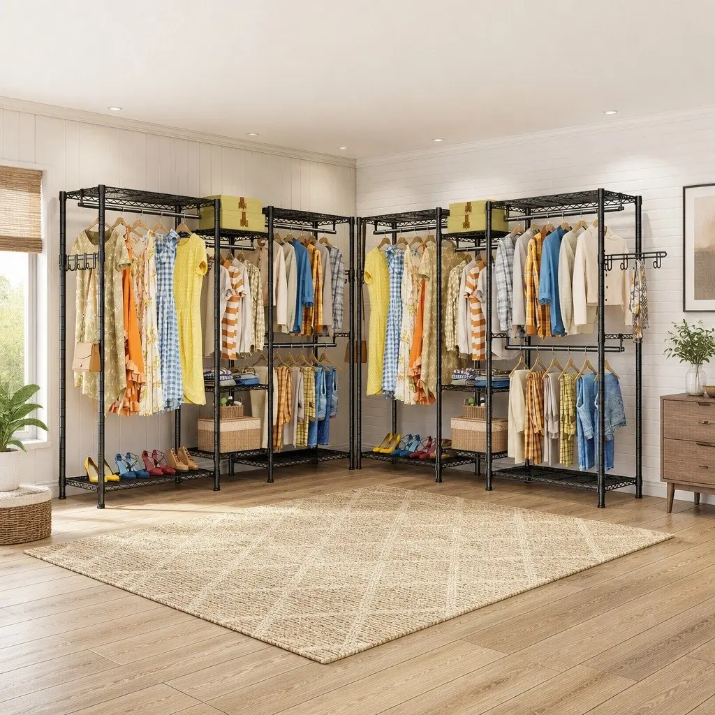 Heavy Duty Garment Rack Organizer Clothing Storage Hanging Rods Adjustable