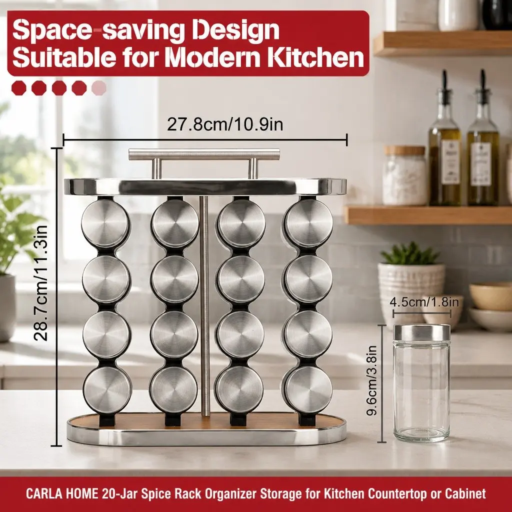 Spice Rack Organizer 20-Jar Kitchen Storage Countertop Cabinet Solution