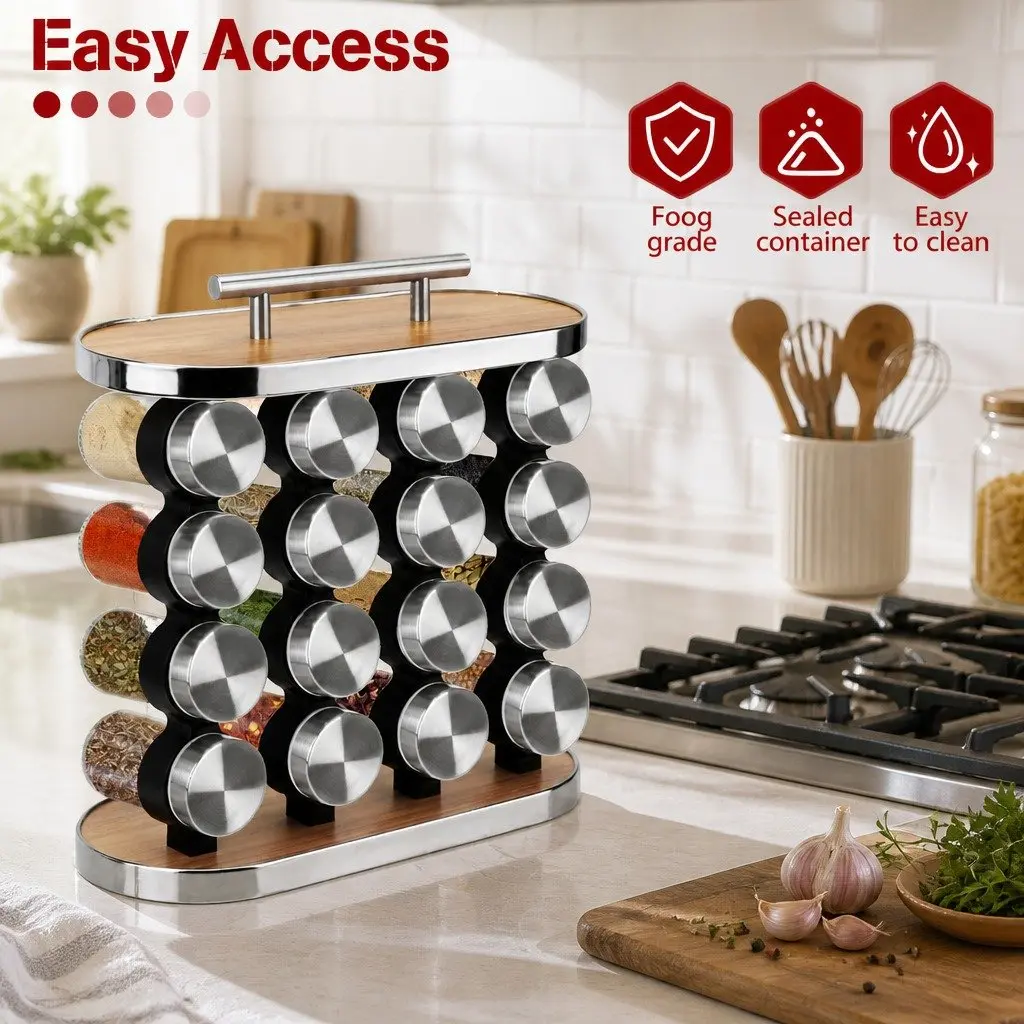 Spice Rack Organizer 20-Jar Kitchen Storage Countertop Cabinet Solution