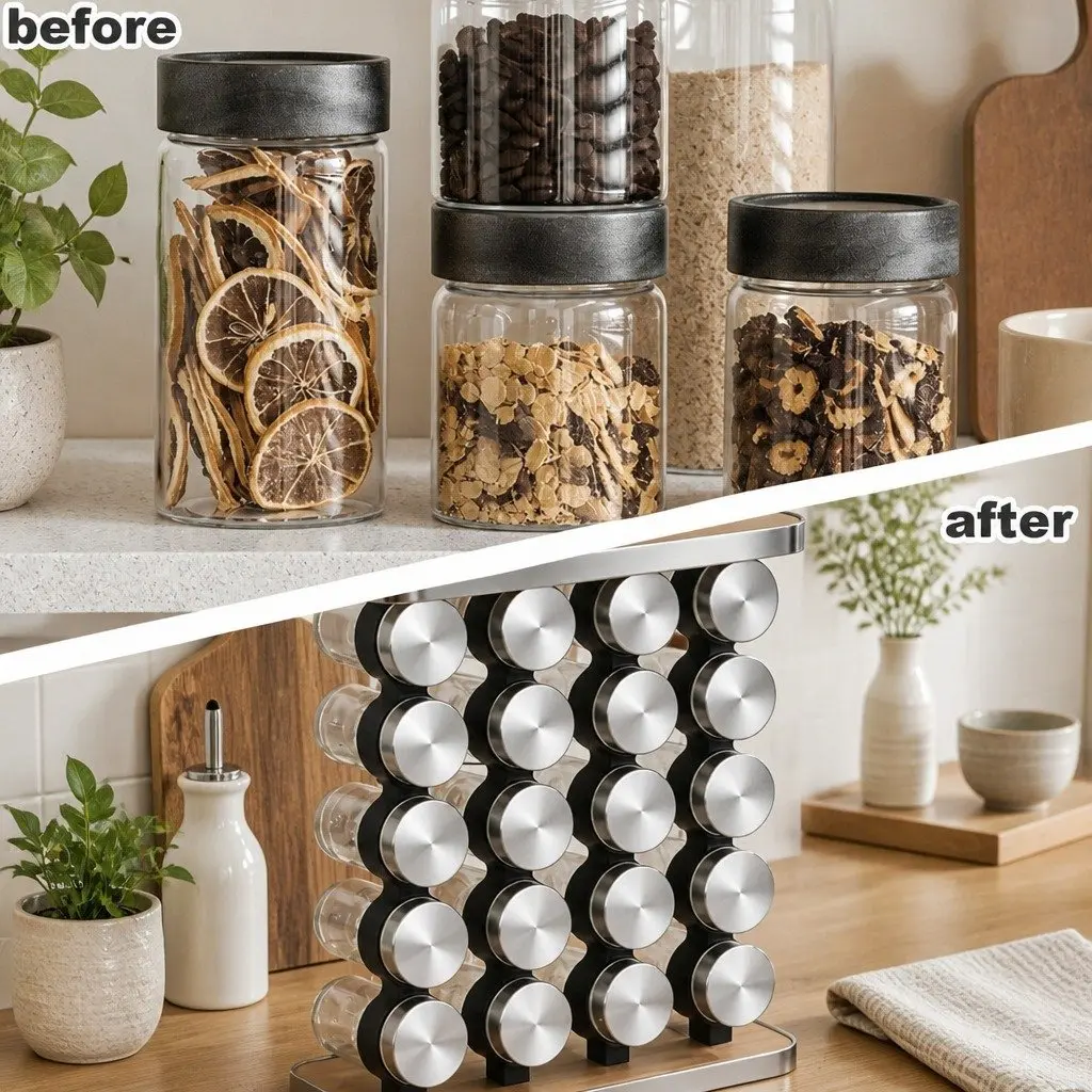 Spice Rack Organizer 20-Jar Kitchen Storage Countertop Cabinet Solution