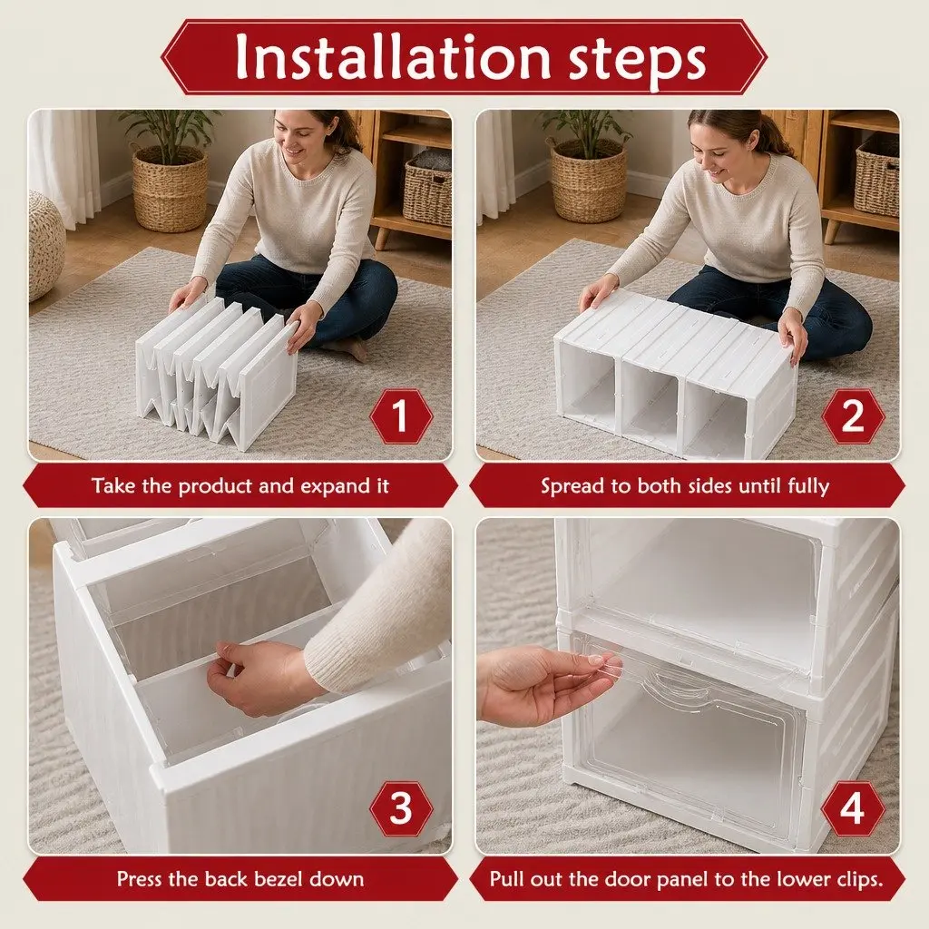 3-Tier Stackable Shoe Storage Box Organizer with Clear Door for Closet Entryway