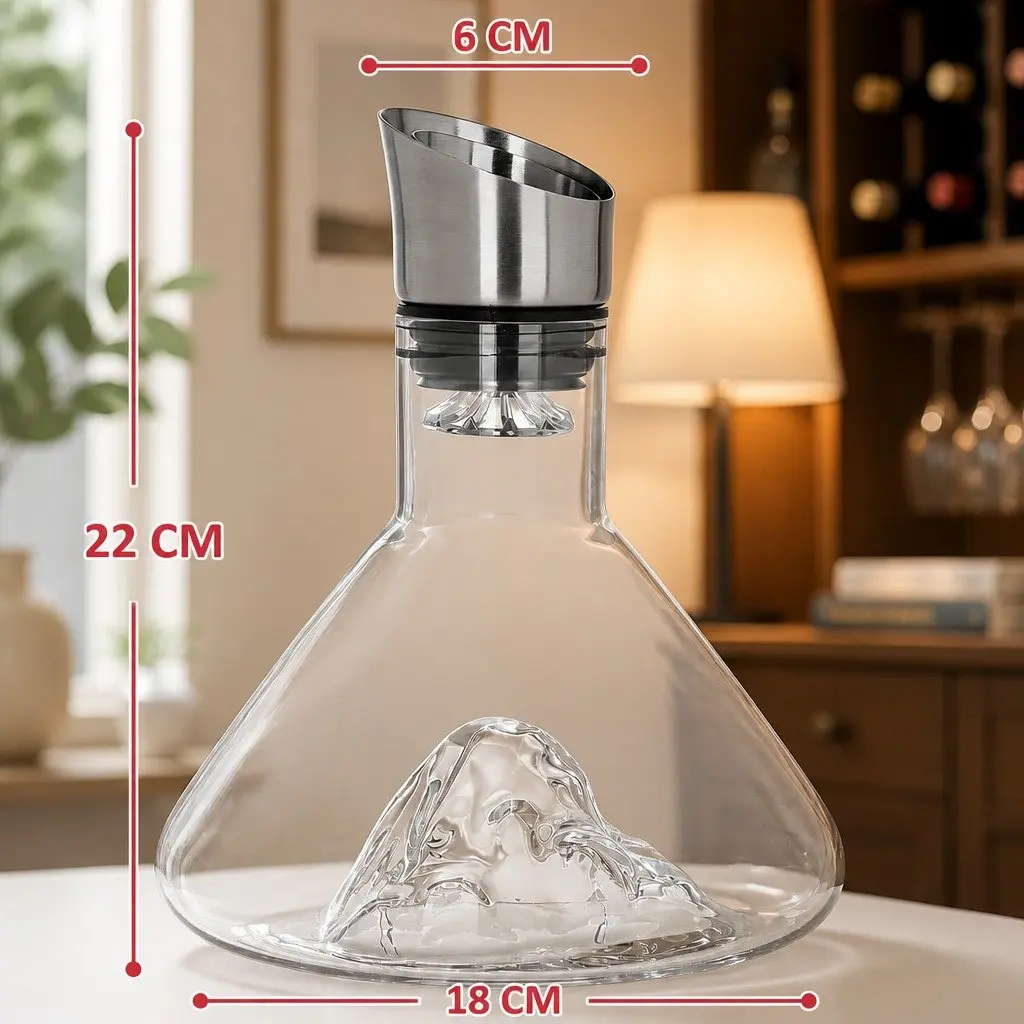 Wine Decanter for Home Bar 22cm Hand-Blown Crystal Glass with Waterfall Aerator and Dual-Layer Filter