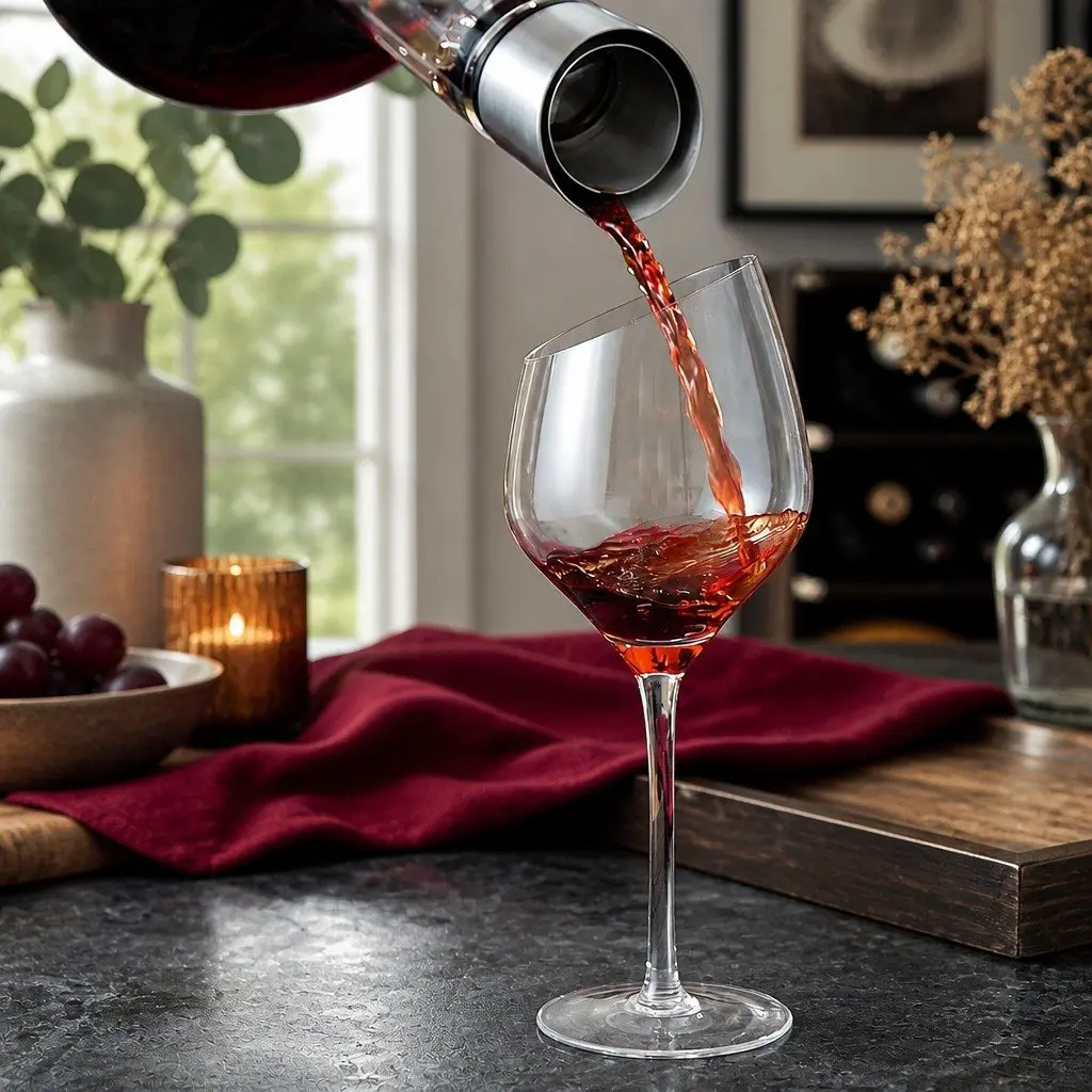 Wine Decanter for Home Bar 22cm Hand-Blown Crystal Glass with Waterfall Aerator and Dual-Layer Filter