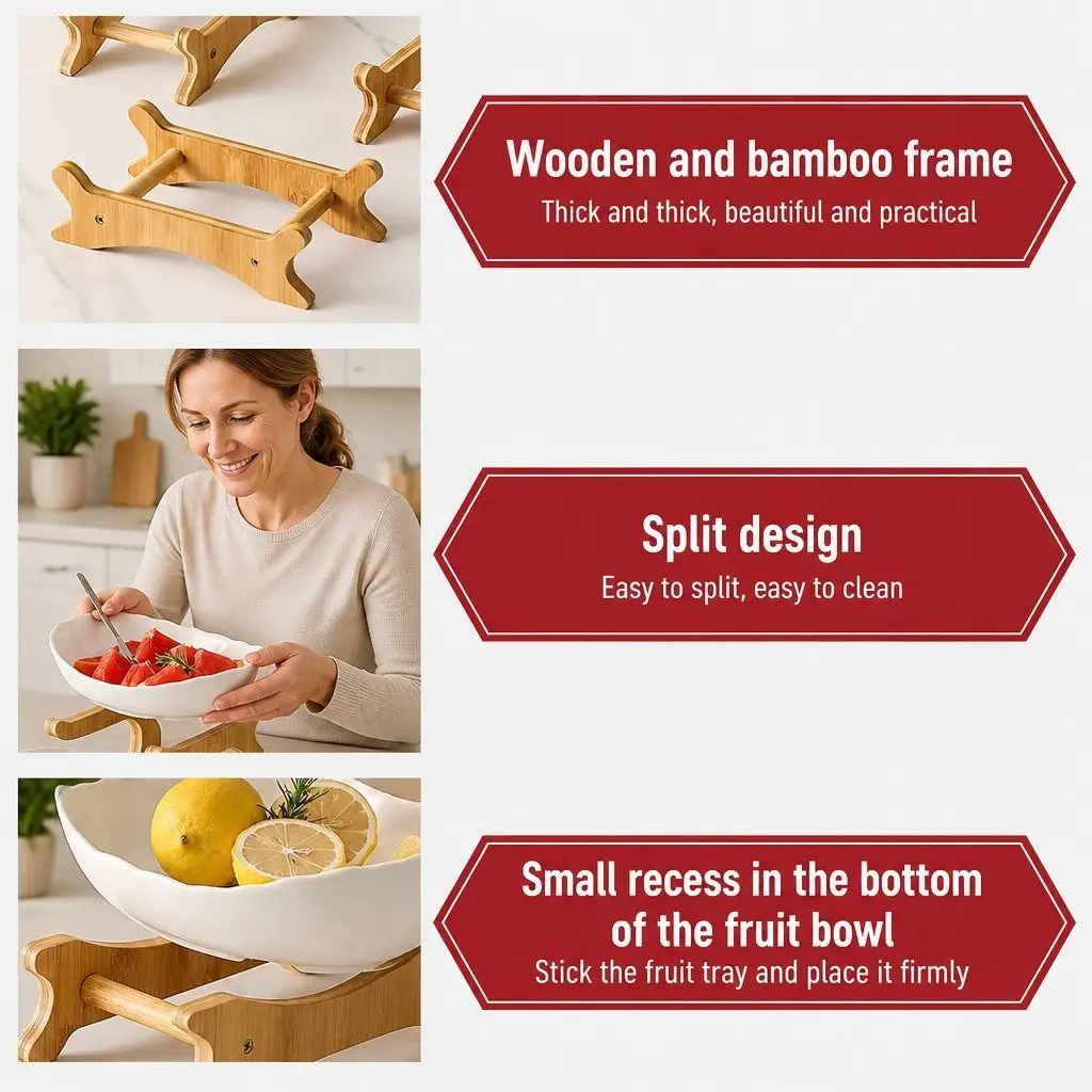 3-Tier Ceramic Fruit Bowl Stand for Kitchen Counter 29 x 36 x 41 cm