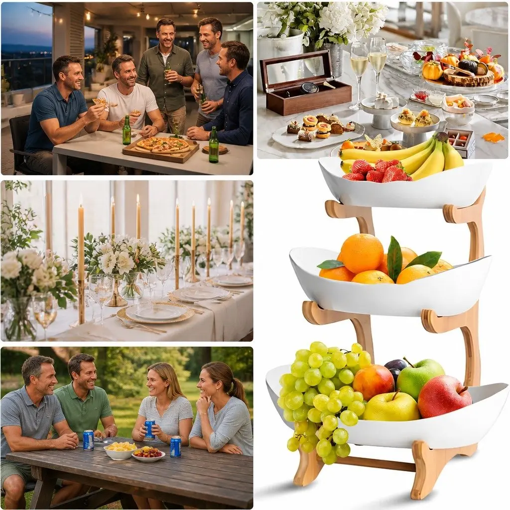 3-Tier Ceramic Fruit Bowl Stand for Kitchen Counter 29 x 36 x 41 cm