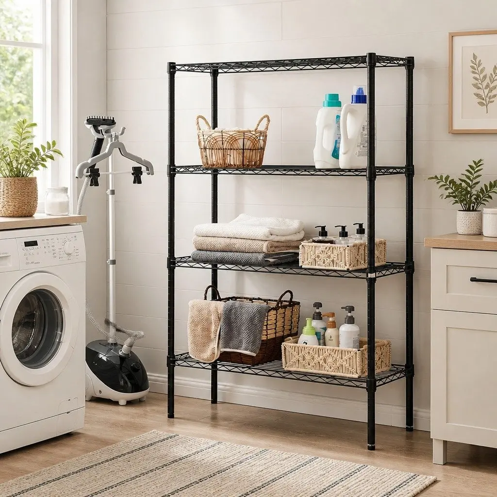 Metal Storage Shelves 4-Tier Wire Rack Organizer Kitchen Pantry Bathroom Laundry Room 60 cm W x 40 cm D x 140 cm H