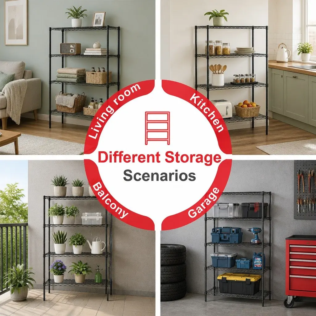 Metal Storage Shelves 4-Tier Wire Rack Organizer Kitchen Pantry Bathroom Laundry Room 60 cm W x 40 cm D x 140 cm H