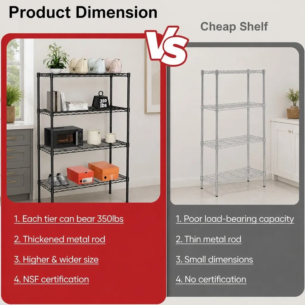 Metal Storage Shelves 4-Tier Wire Rack Organizer Kitchen Pantry Bathroom Laundry Room 60 cm W x 40 cm D x 140 cm H