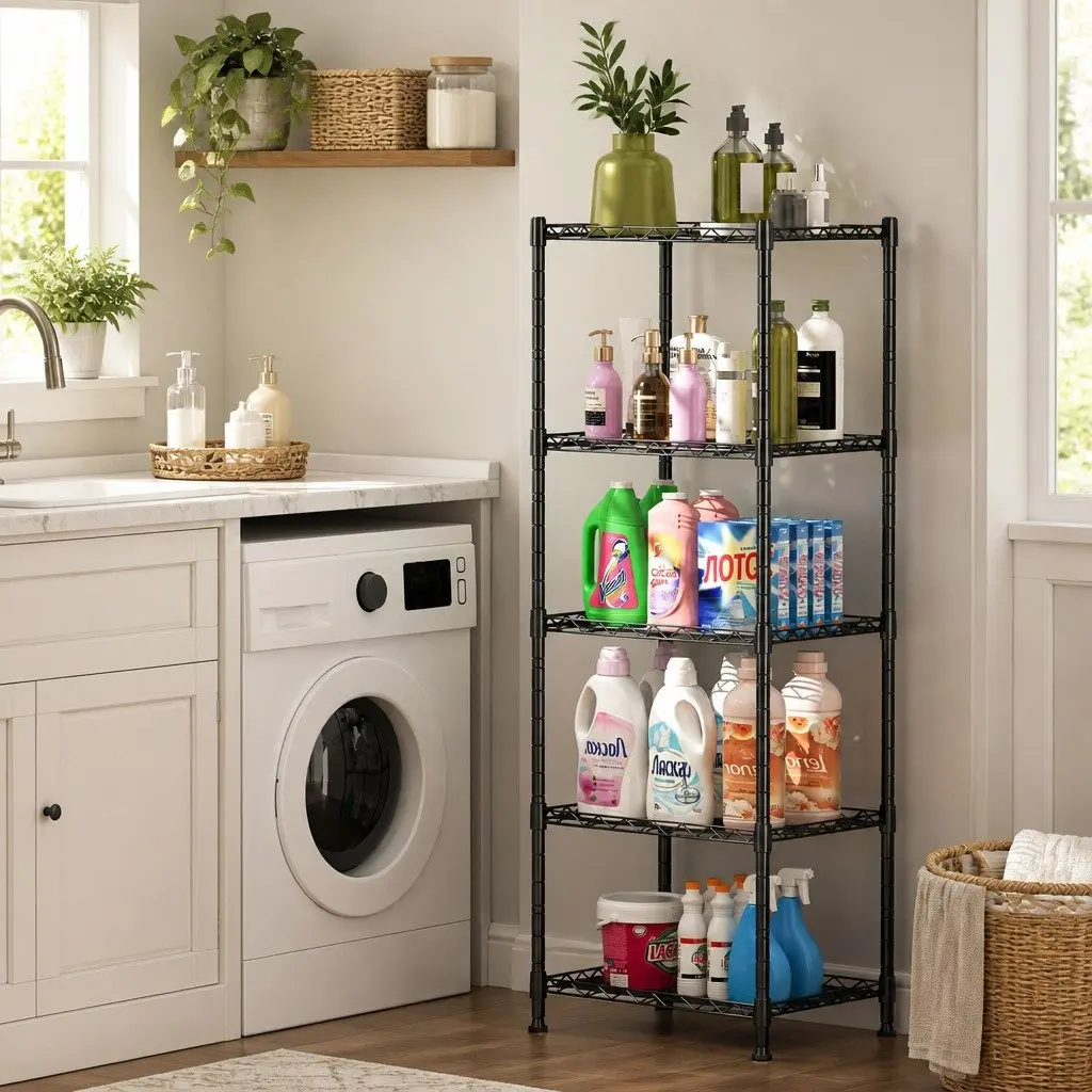 Metal Storage Shelves 4-Tier Wire Rack Organizer Kitchen Pantry Bathroom Laundry Room 60 cm W x 40 cm D x 140 cm H