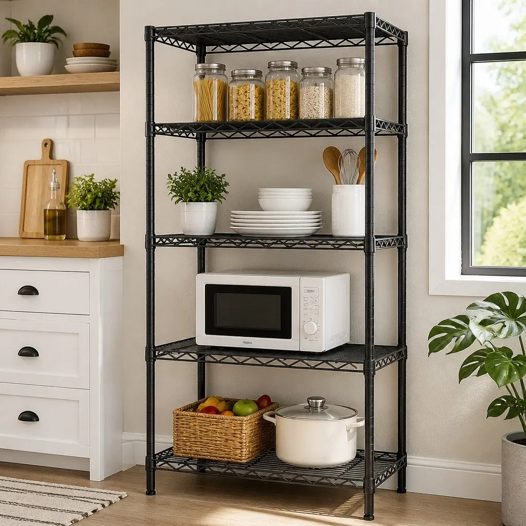 Metal Storage Shelves 4-Tier Wire Rack Organizer Kitchen Pantry Bathroom Laundry Room 60 cm W x 40 cm D x 140 cm H