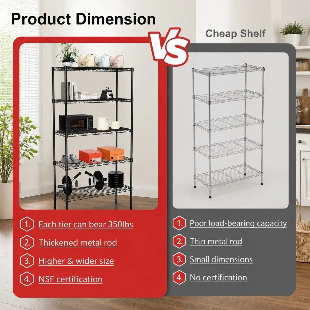 5-Tier Adjustable Metal Wire Shelves