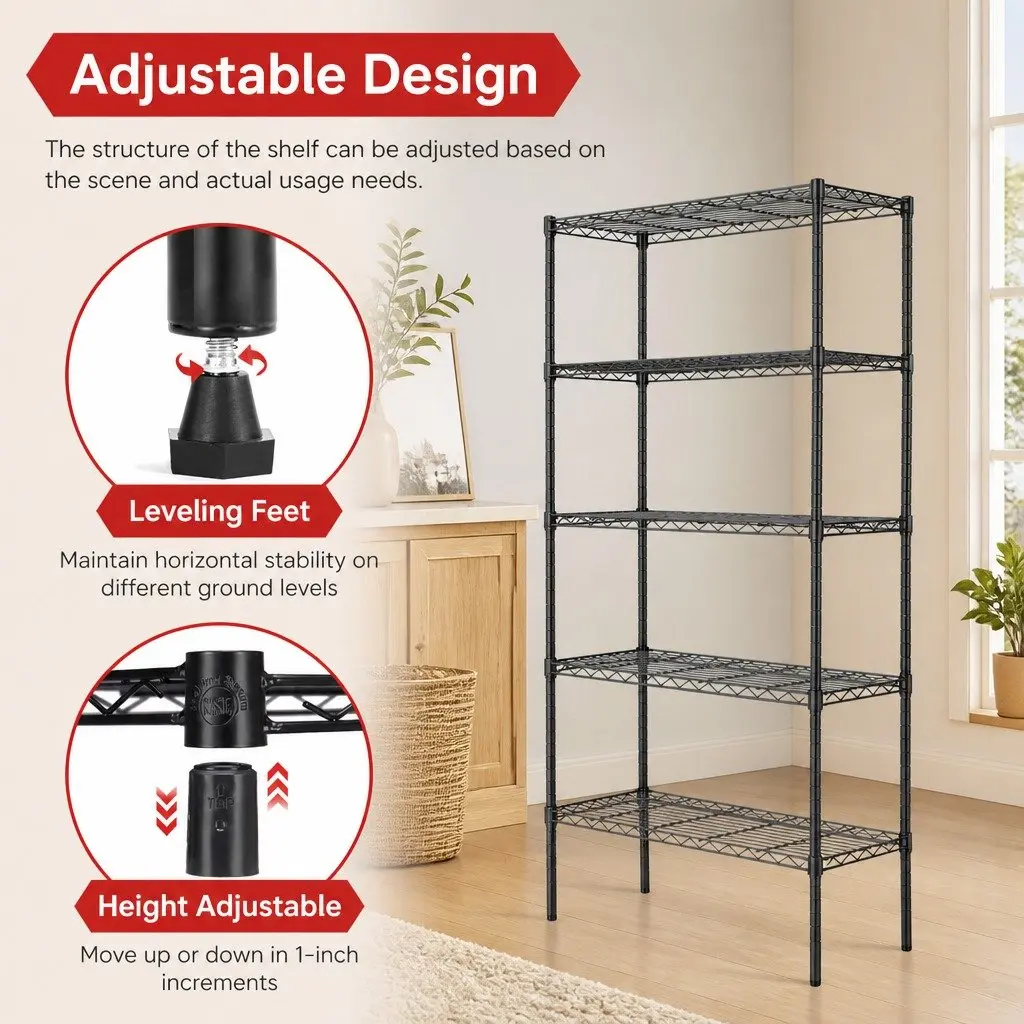 5-Tier Adjustable Metal Wire Shelves
