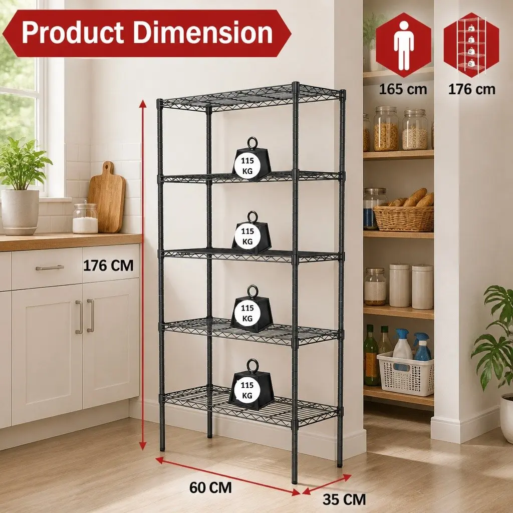 5-Tier Adjustable Metal Wire Shelves