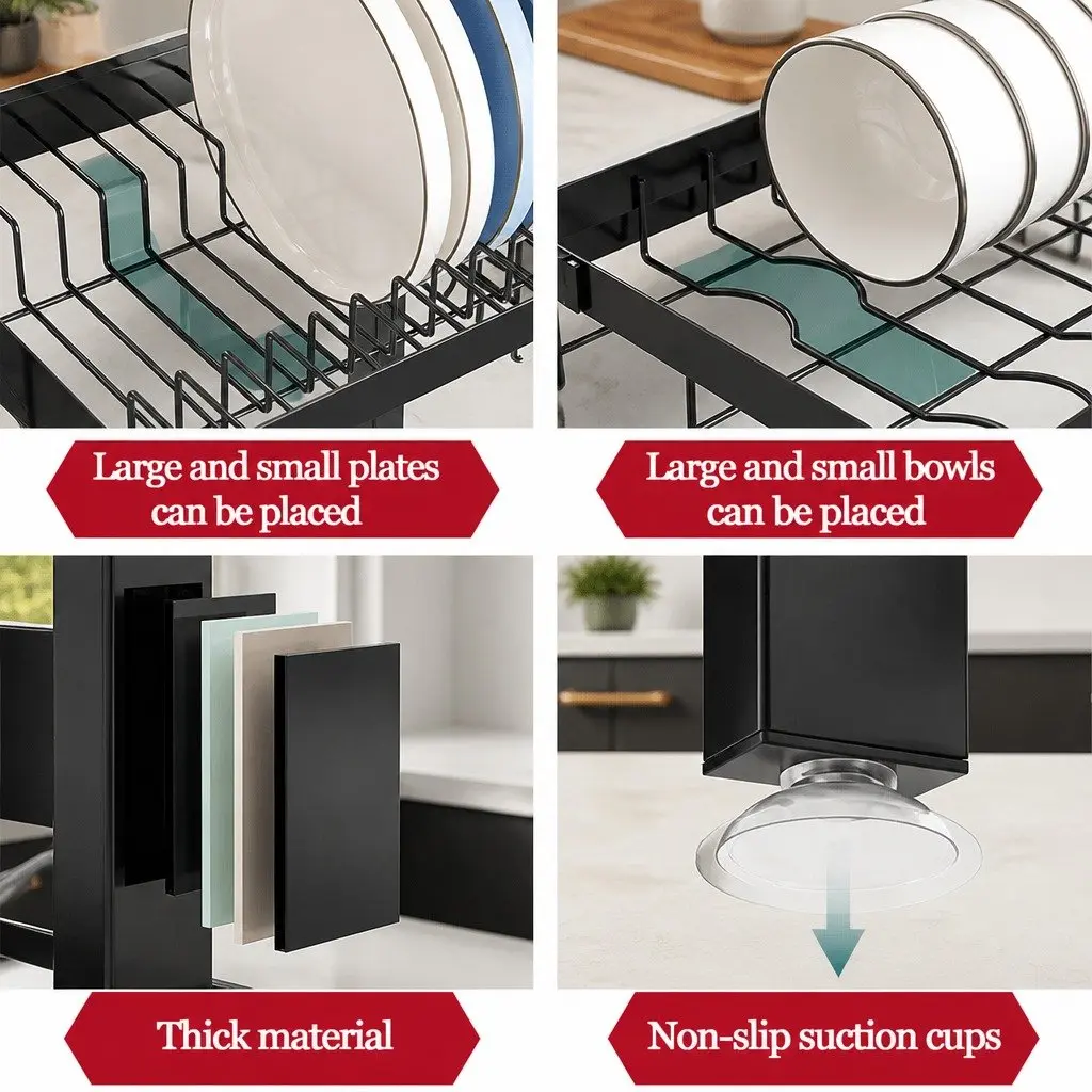 Over the Sink Dish Drying Rack Adjustable Kitchen Counter Storage Utensil Holder