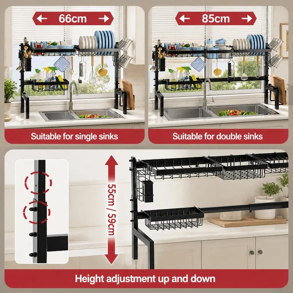 Over the Sink Dish Drying Rack Adjustable Kitchen Counter Storage Utensil Holder