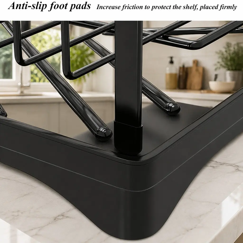 2-Tier Dish Drying Rack Large Drainboard Utensil Holder Glass Hooks Cutlery