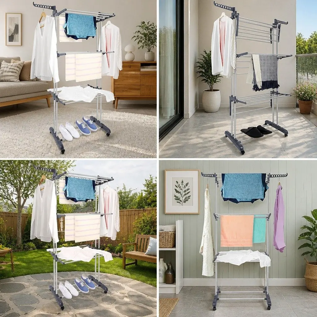 Folding Clothes Drying Rack for Laundry 4-Tier with Wheels Adjustable Wings