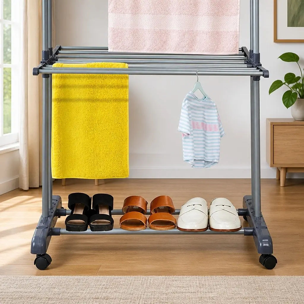 Folding Clothes Drying Rack for Laundry 4-Tier with Wheels Adjustable Wings
