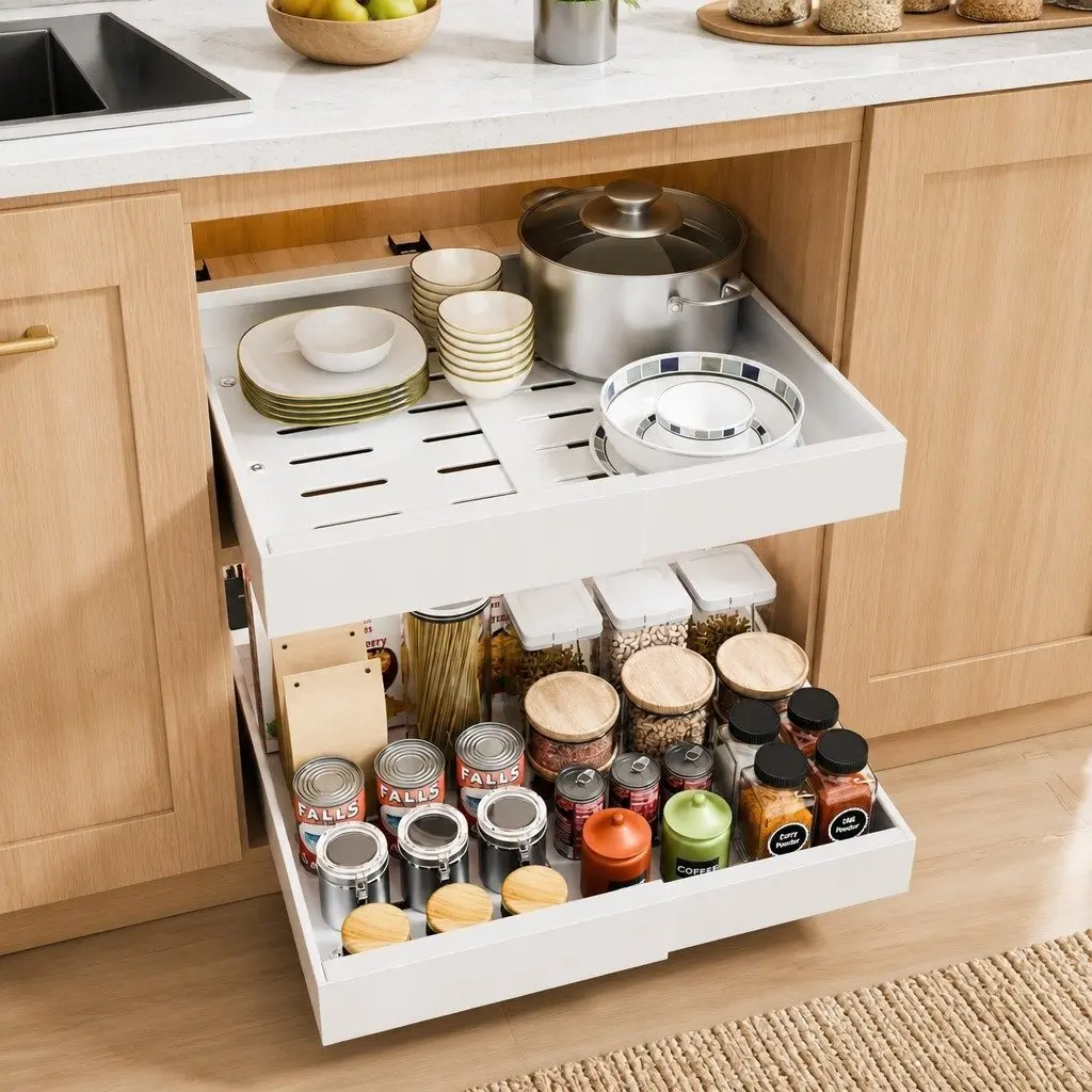 Pull Out Cabinet Organizer Kitchen Storage 2 Pack Expandable Slide Out Shelves