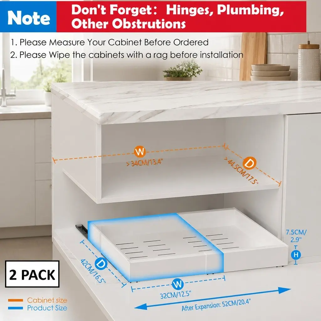 Pull Out Cabinet Organizer Kitchen Storage 2 Pack Expandable Slide Out Shelves