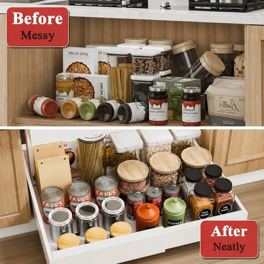 Pull Out Cabinet Organizer Kitchen Storage 2 Pack Expandable Slide Out Shelves